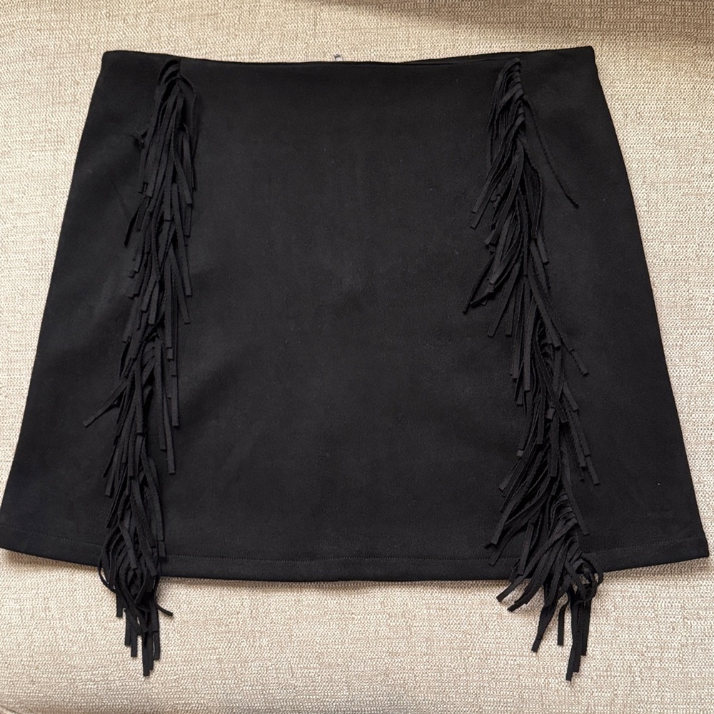 Chelsea & Violet Black Mini Skirt with Fringe
